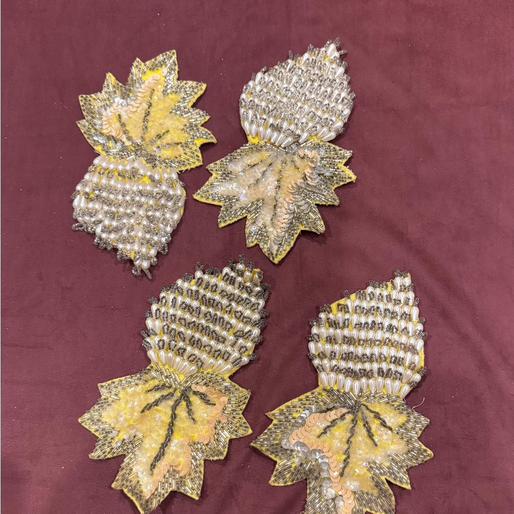 Vintage Beaded Leaf Appliques